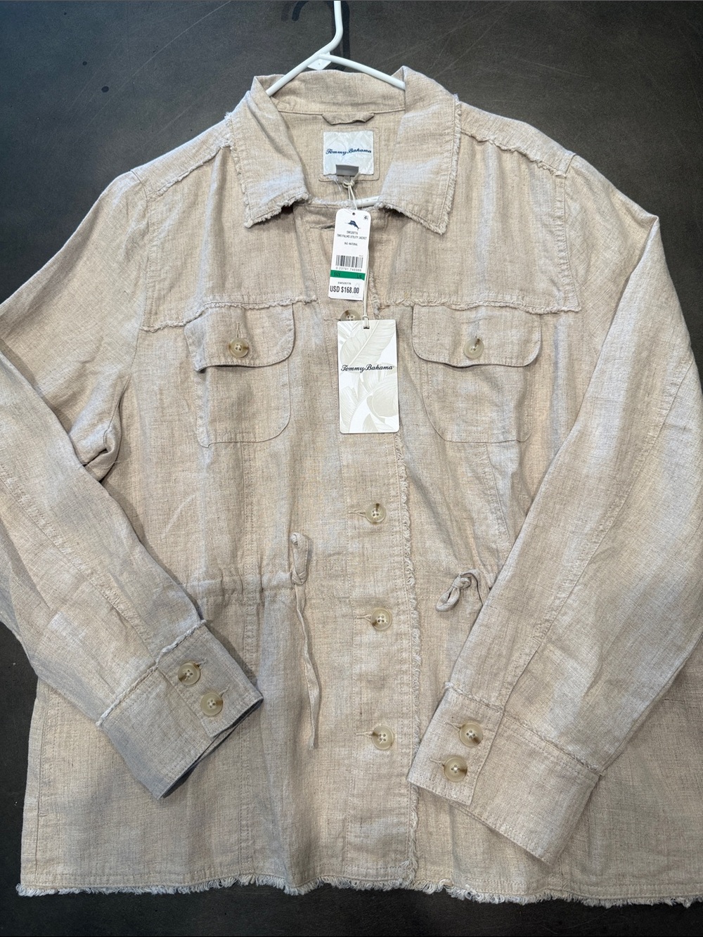 NWT Tommy Bahama Natural Beige Linen Drawstring Utility Jacket - Large